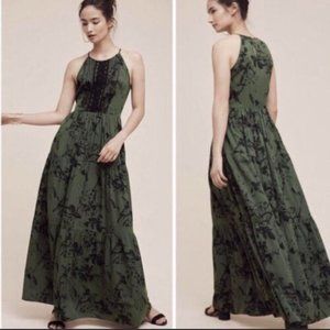 Anthropologie Ranna Gill Herbaliste Maxi Dress Green Black
